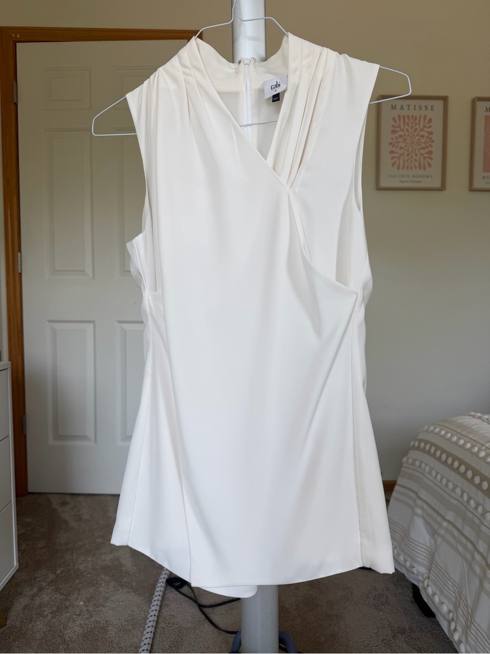 CAbi Cream Sleeveless Surplice Blouse